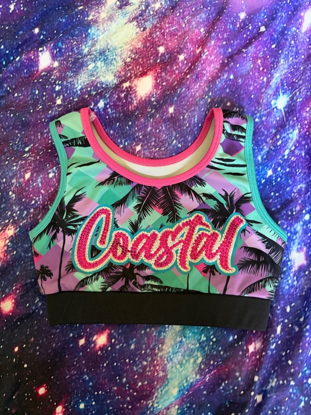 Girls' Pink & Teal Tropical sports bra